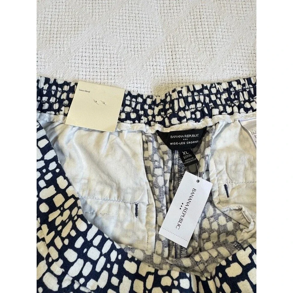 BANANA REPUBLIC Sz XL Wide-Leg High-Rise Linen Blend Pant Pull-On Cropped Pocket